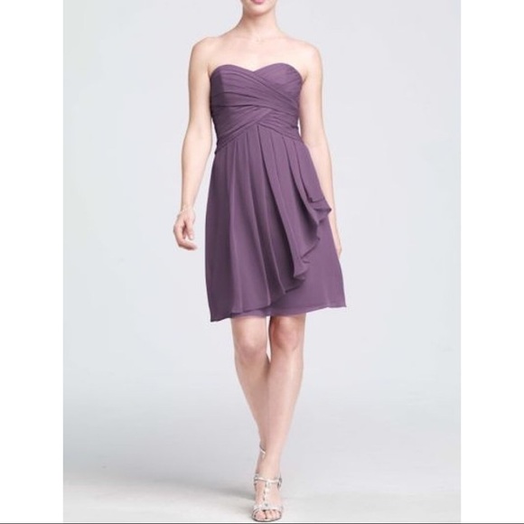 David's Bridal Dresses & Skirts - David’s Bridal- Purple Short Crinkle Chiffon Dress w/Front Cascade